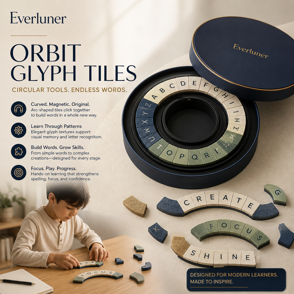 Everluner™ Orbit Glyph Tiles — Circular Letter-Building System