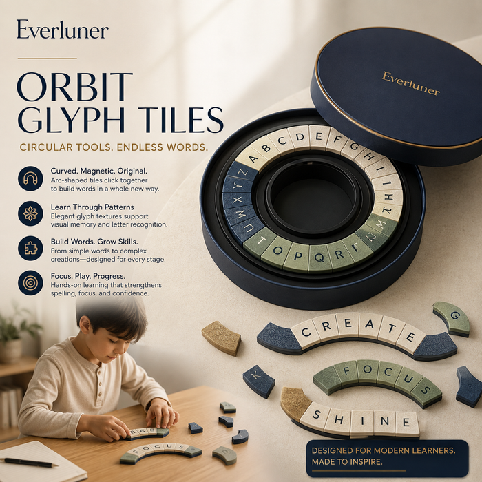 Everluner™ Orbit Glyph Tiles — Circular Letter-Building System