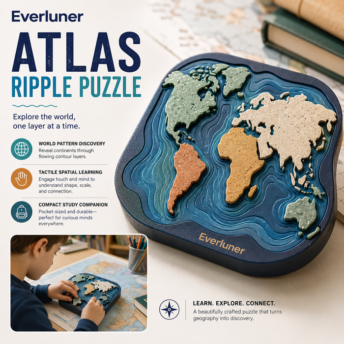 Everluner™ Atlas Ripple Puzzle — Layered World Geography Board