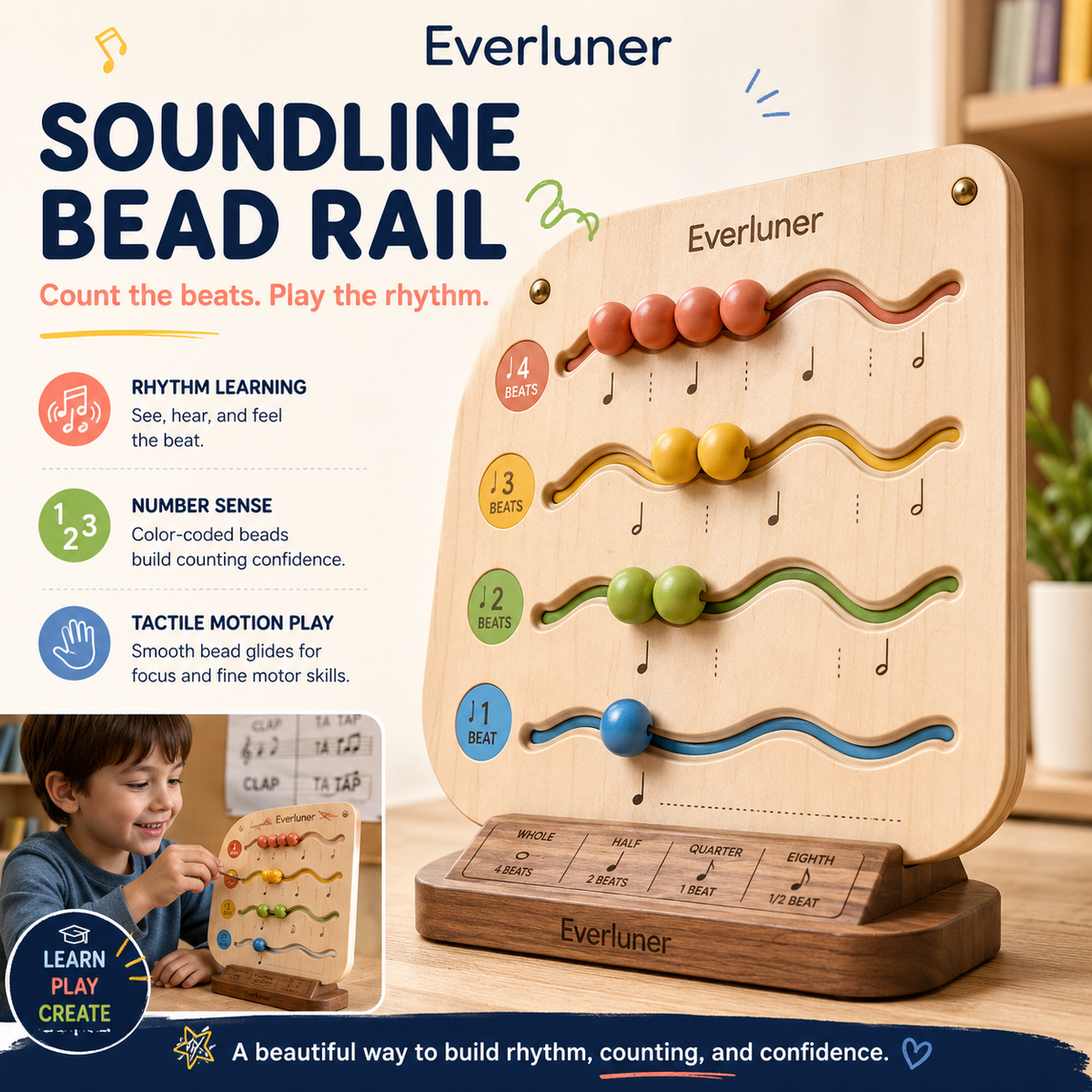 Everluner™ Soundline Bead Rail — Rhythm and Counting Path